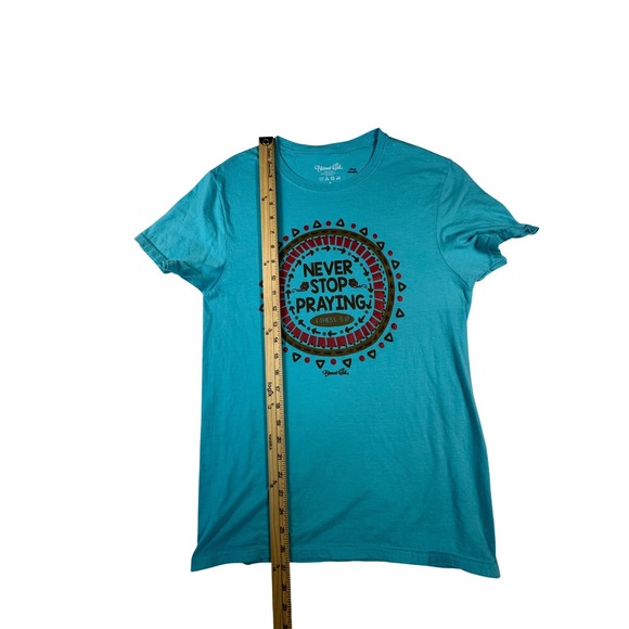 Blessed Girl Graphic Tee Women's Small Teal Never Stop Praying Cotton - Picture 4 of 6
